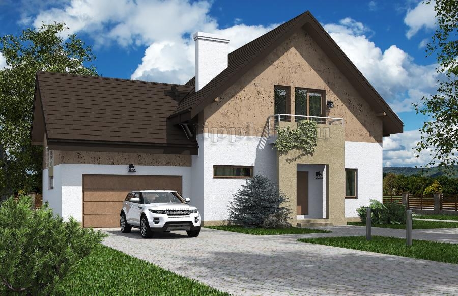 Одноэтажный дом с мансардой, террасой, гаражом и балконом