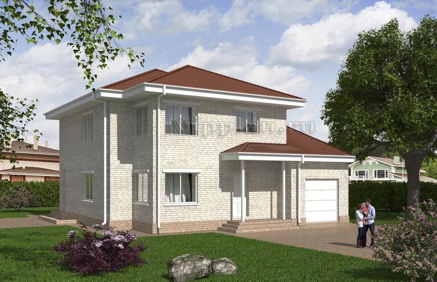 Проект двухэтажного дома с широкой террасой