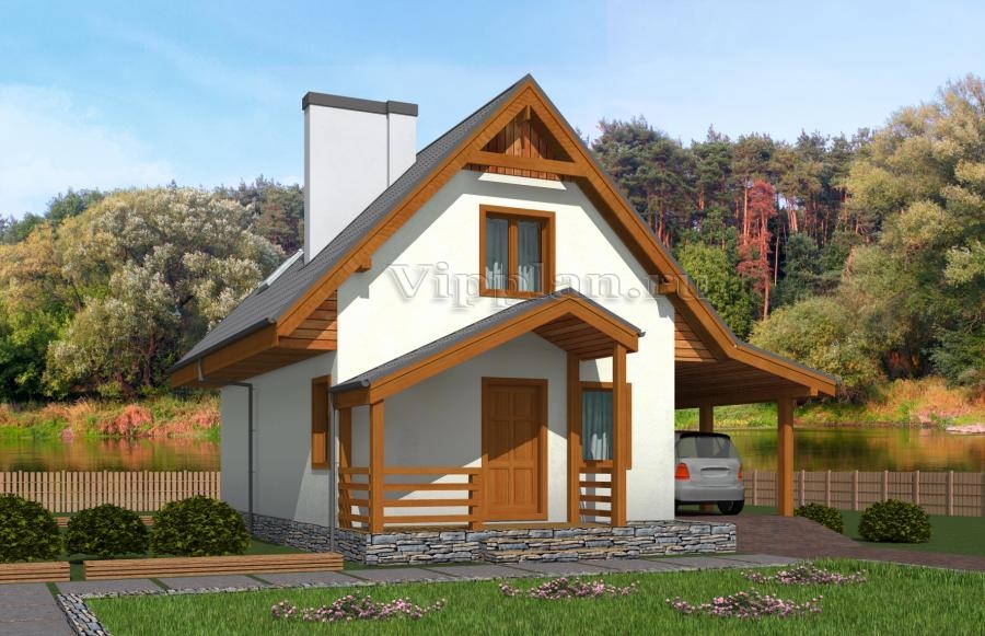 Дом с мансардой, навесом для авто и террасой